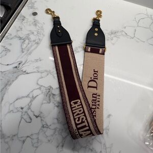Dior Burgundy and Beige Logo Canvas Strap with Gold Hardware